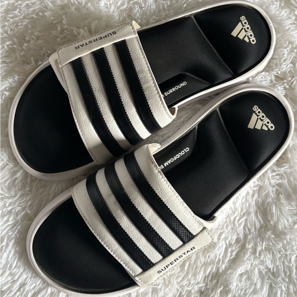 Adidas 5G Superstar Cloudfoam Slides Men’s size 11 Black White 3 stripe sandals